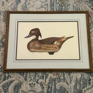 Arthur Nevin Wood Duck Hen Decoy Hand Colored Etching Lt Ed 70/150 -21 x 28 READ
